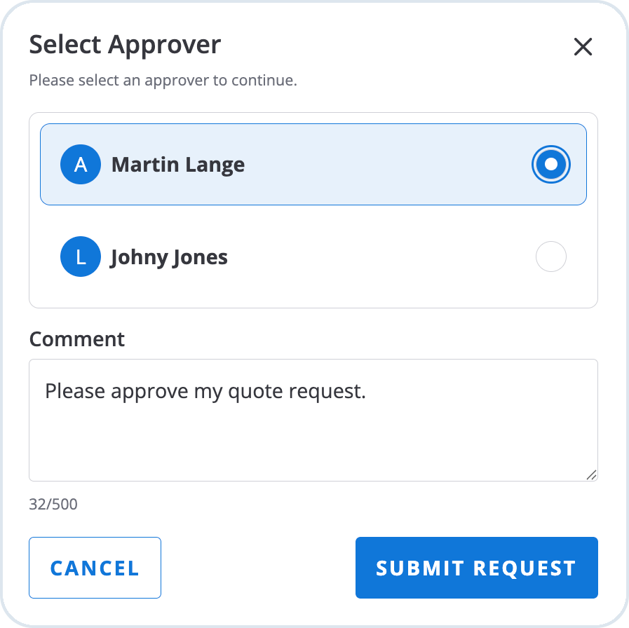 Selecting approver person for the quote