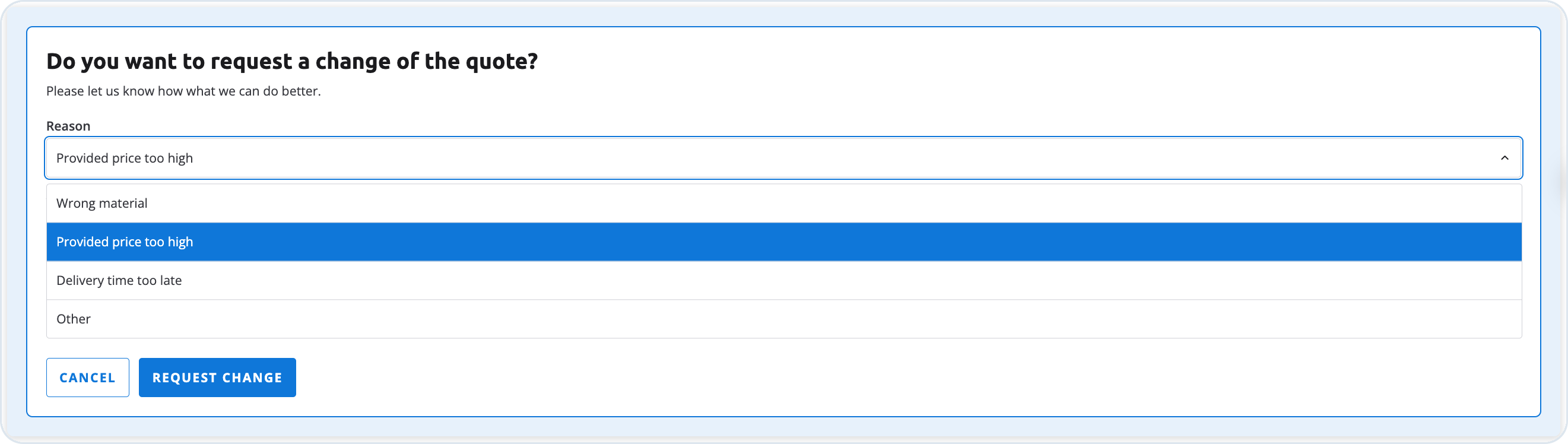 Requesting changes in quote offer