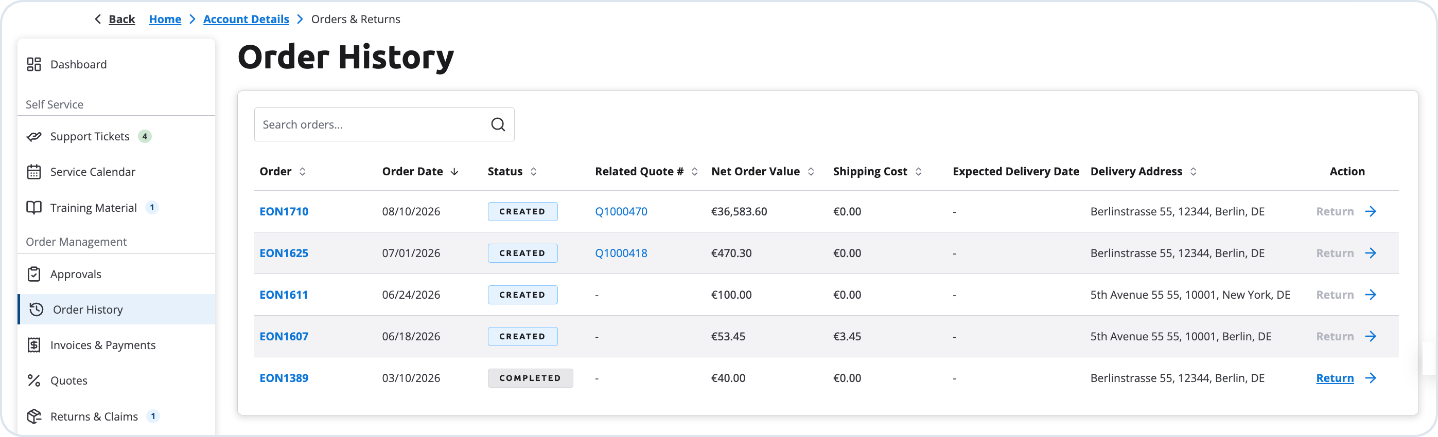Order history - My Orders