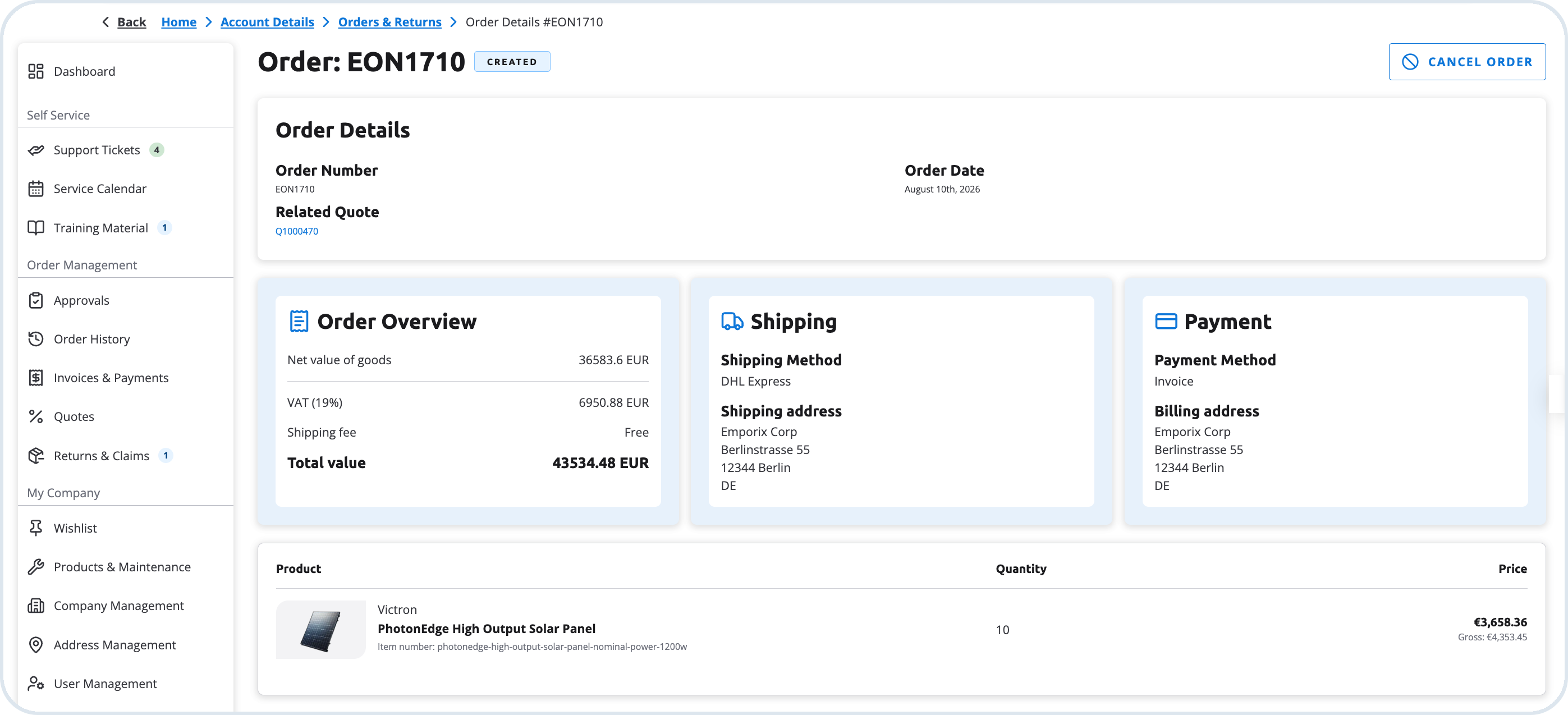 Order details view