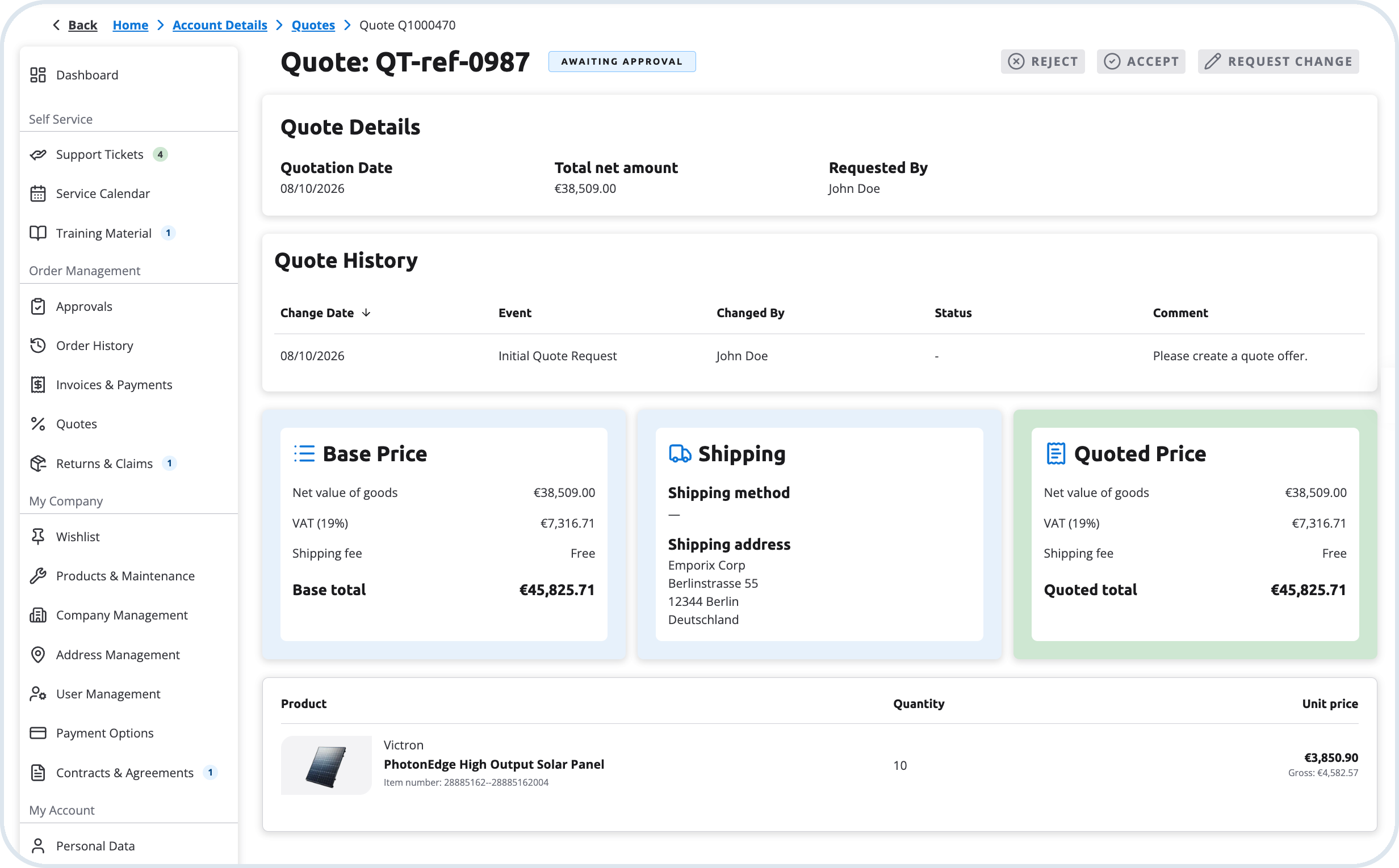 Quote details page